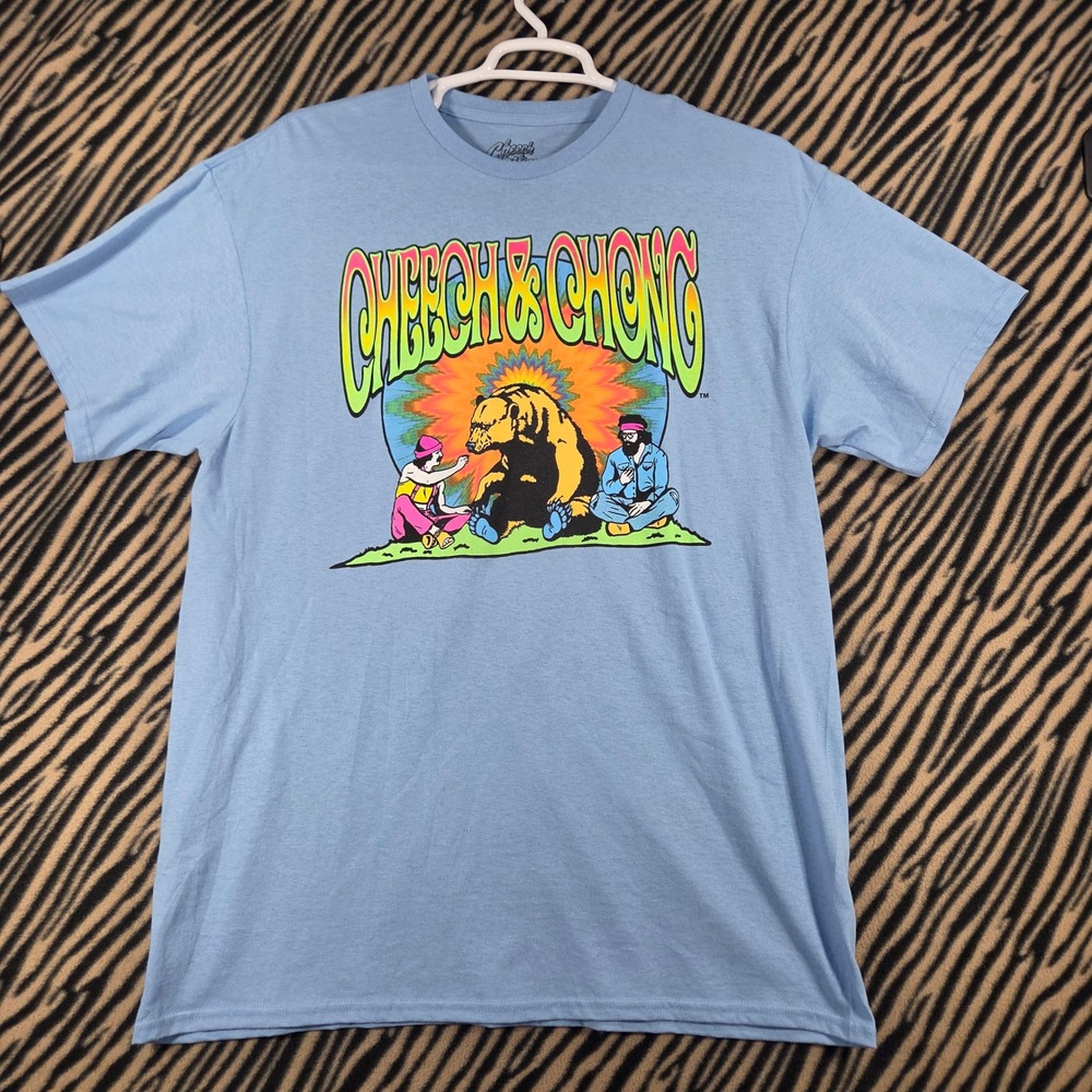 Cheech & Chong Graphic T-Shirt Mens XL Blue Bear Psychedelic Stoner Comedy Tee